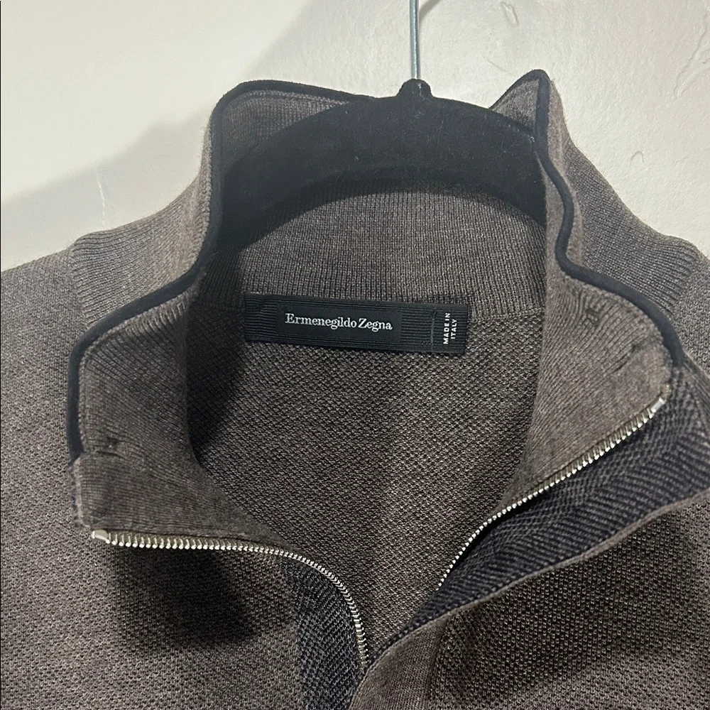 Men's Zegna Wool Brown Sweater L/XL - Picture 6 of 13